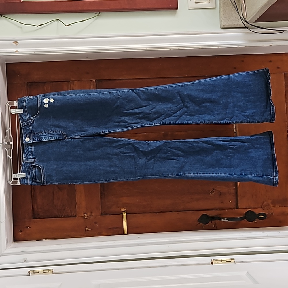 Modcloth high-waisted embroidered bell bottoms